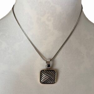 Silver & Gold Tone Square Textured Pendant Necklace | Modern Minimalist Jewelry